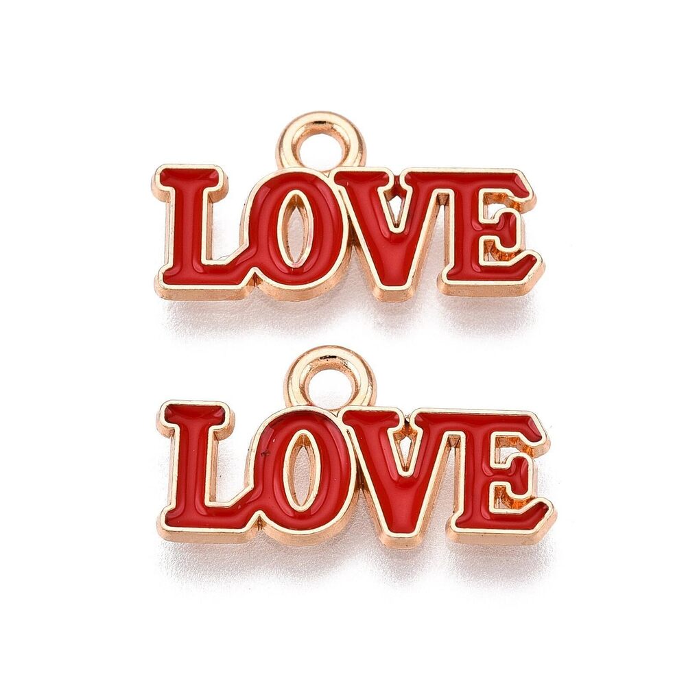 4546 100pcs Love Word Enamel Charms Red Letter Metal Charms Cute Romantic